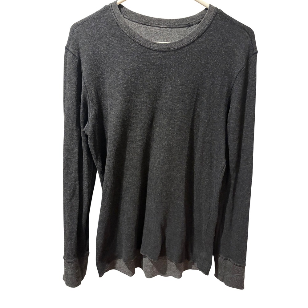 Lululemon Mens Long Sleeve Shirt Charcoal Gray Heathered Crew Neck reversible
